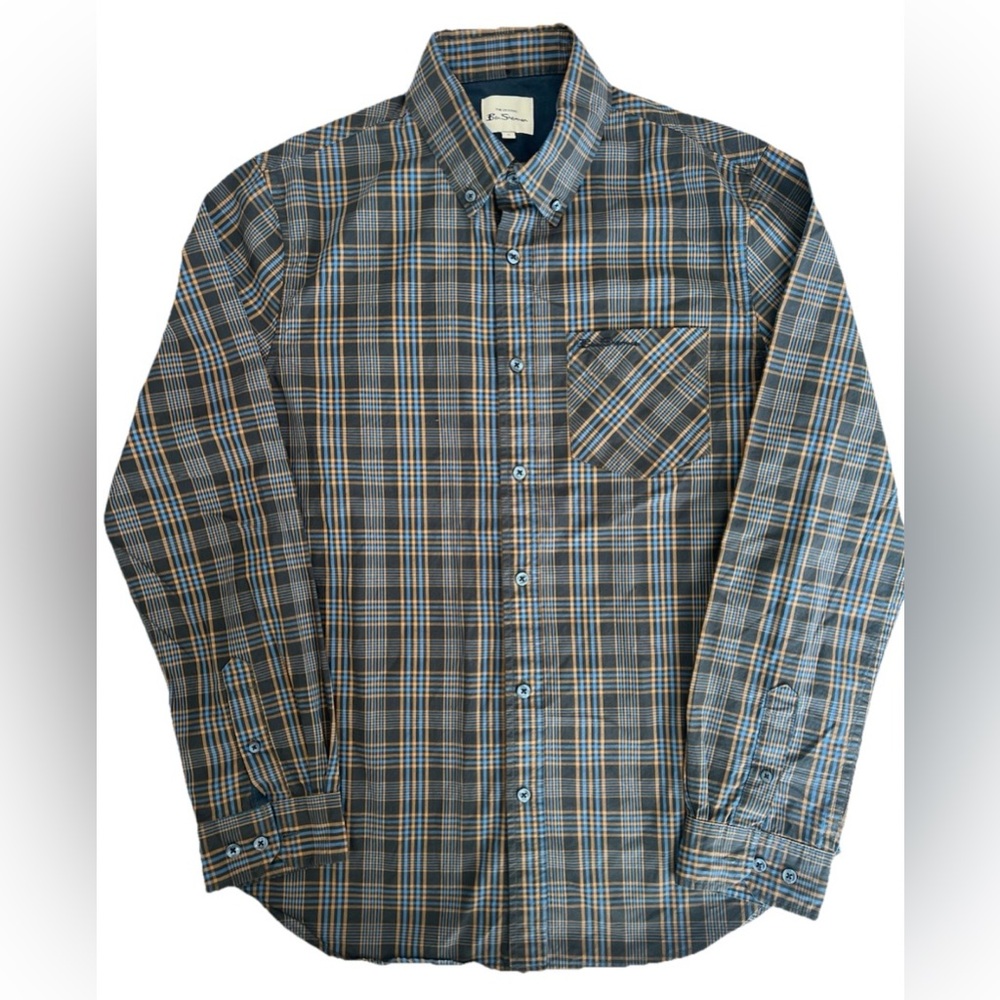 Ben Sherman Gray with Tan and Blue Plaid Button-Down
